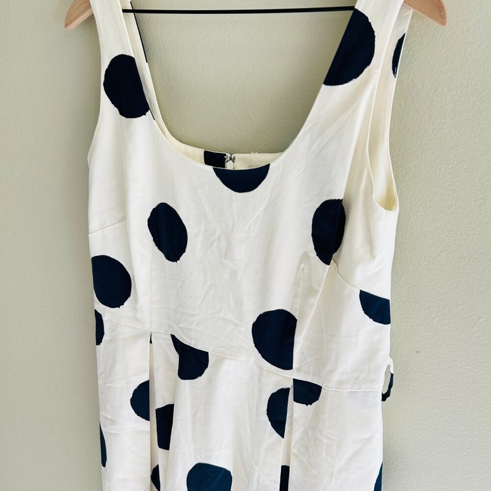 Boden Winifred Dress Womens Size 12 Cream Navy Blue Dot Midi Fit Flare Cotton - Picture 4 of 14